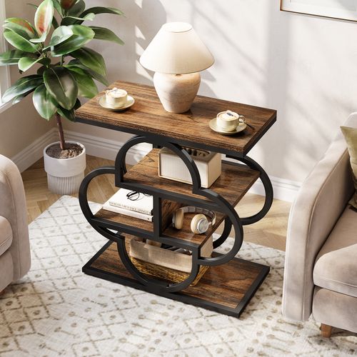 Table D'appoint Étroite, Petite Table De Chevet En Bois à 4 Niveaux Avec Cadre En Métal Incurvé