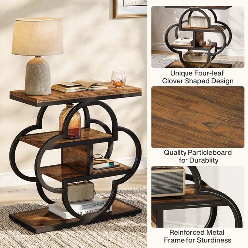 Table D'appoint Étroite, Petite Table De Chevet En Bois à 4 Niveaux Avec Cadre En Métal Incurvé