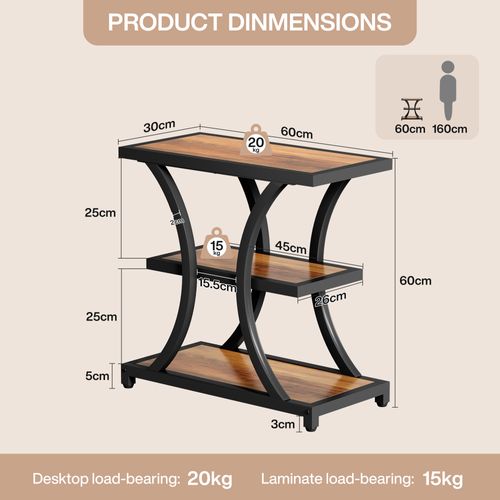 Table D'appoint Avec Rangement, Table Basse à 3 Niveaux Avec Design Géométrique En Métal