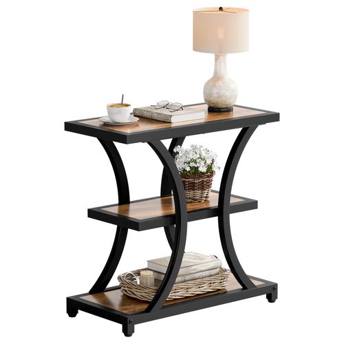 Table D'appoint Avec Rangement, Table Basse à 3 Niveaux Avec Design Géométrique En Métal