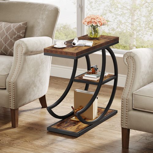 Table D'appoint à 3 Niveaux, Style Industriel, Avec 3 Étagères De Rangement