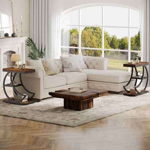 Table D'appoint à 3 Niveaux, Style Industriel, Avec 3 Étagères De Rangement