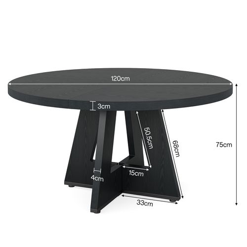 Table à Manger De Style Campagnard, Table Ronde De 120 Cm Pour 4 Personnes, Noire