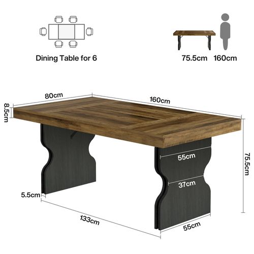 Table à Manger Rectangulaire De 160 Cm Pour 4 à 6 Personnes, Grande Table De Cuisine, (table Seule)