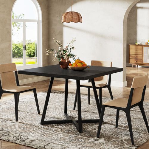 Table à Manger Pour 4 Personnes, Style Moderne, Structure En Métal Robuste, 80 X 80 X 75 Cm, Noir