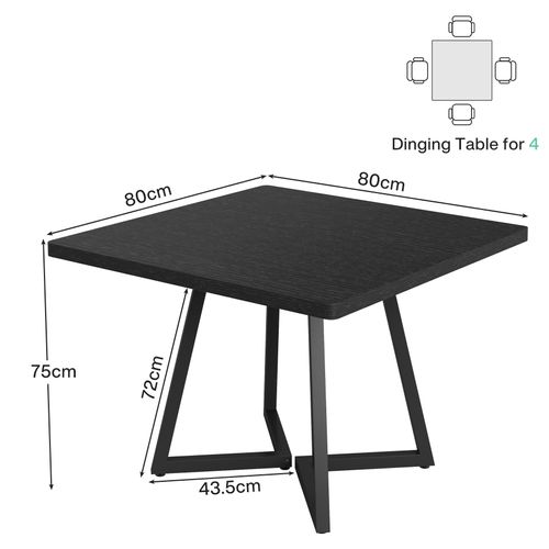 Table à Manger Pour 4 Personnes, Style Moderne, Structure En Métal Robuste, 80 X 80 X 75 Cm, Noir