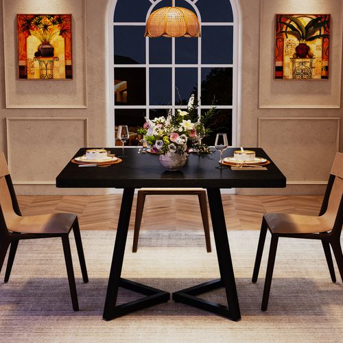 Table à Manger Pour 4 Personnes, Style Moderne, Structure En Métal Robuste, 80 X 80 X 75 Cm, Noir