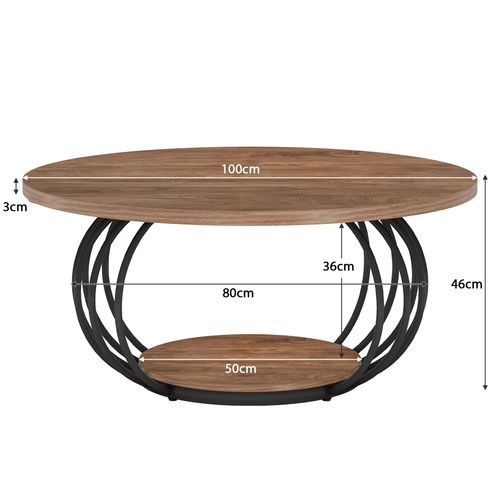 Table Basse Ronde De Salon, Table Basse Industrielle En Bois à 2 Niveaux, 100 Cm