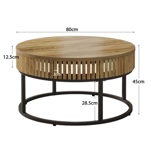 Table Basse Ronde De 80 Cm, Table Basse Ronde De Style Campagnard Pour Salon, Marron Clair