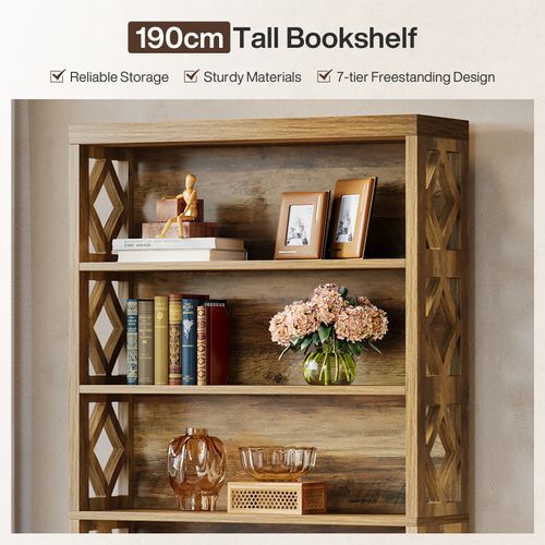 Bibliothèque De 190 Cm De Haut, Étagère Industrielle à 7 Niveaux Avec Rangement