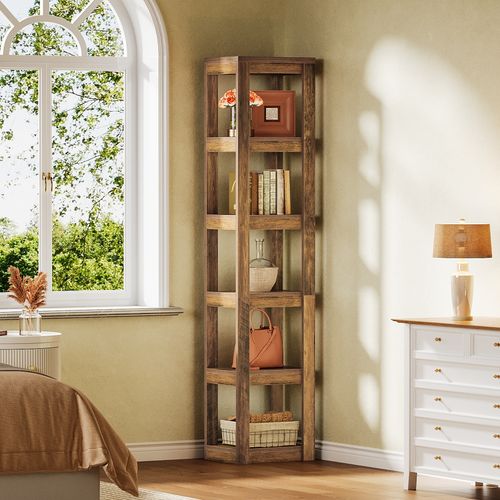 Bibliothèque à 5 Niveaux, Étagère D'angle Étroite De 180 Cm De Haut, Idéale Pour Les Petits Espaces