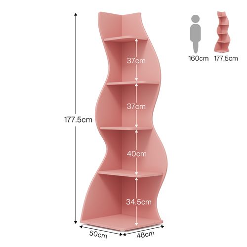 Étagère D'angle Ondulée, Bibliothèque Moderne à 5 Niveaux Aux Formes Courbes
