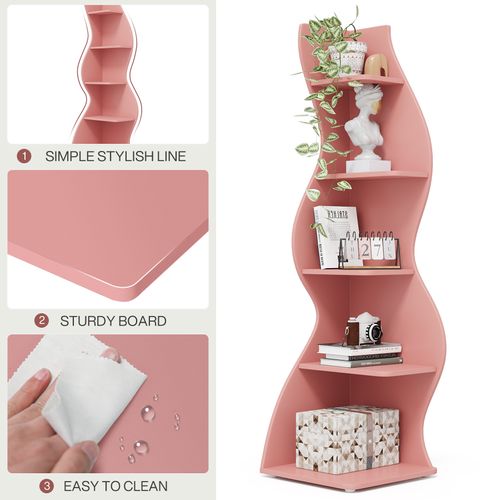 Étagère D'angle Ondulée, Bibliothèque Moderne à 5 Niveaux Aux Formes Courbes