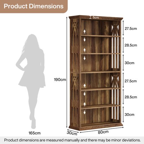 Bibliothèque à 6 Niveaux, Étagères Et Bibliothèques De Style Campagnard De 190 Cm, 6 Niveaux