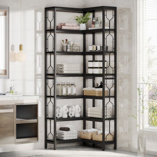 Étagère D'angle, Bibliothèque D'angle Industrielle à 7 Niveaux, Étagère D'angle En Bois Et Métal