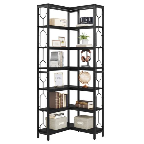 Étagère D'angle, Bibliothèque D'angle Industrielle à 7 Niveaux, Étagère D'angle En Bois Et Métal