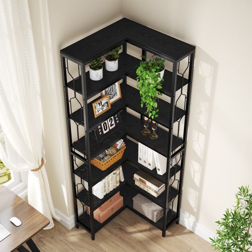 Étagère D'angle, Bibliothèque D'angle Industrielle à 7 Niveaux, Étagère D'angle En Bois Et Métal