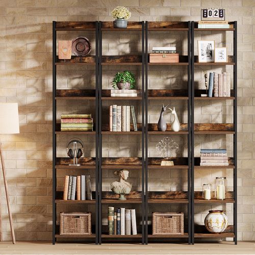 Étagère D'angle Haute à 7 Niveaux, Bibliothèque D'angle Étroite De 200 Cm Avec Structure Métallique