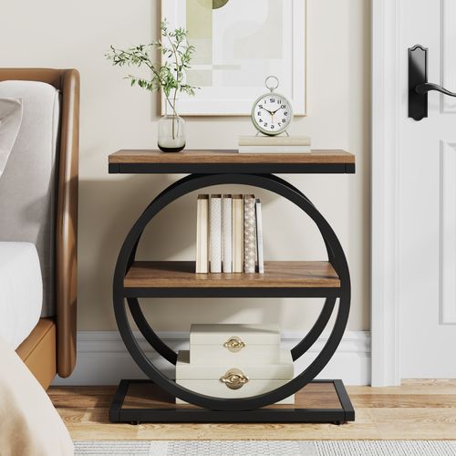 Table D'appoint Étroite Avec 3 Étagères De Rangement, Style Industriel, Petite Table De Chevet