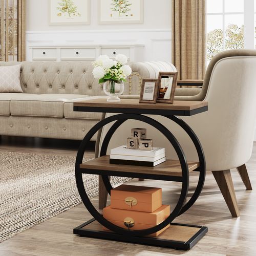 Table D'appoint Étroite Avec 3 Étagères De Rangement, Style Industriel, Petite Table De Chevet