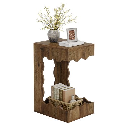 Table D'appoint Étroite, Table De Chevet à Deux Niveaux En Forme De C Pour Salon