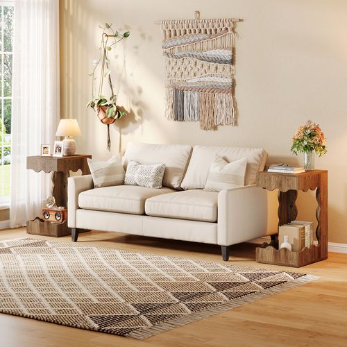 Table D'appoint Étroite, Table De Chevet à Deux Niveaux En Forme De C Pour Salon