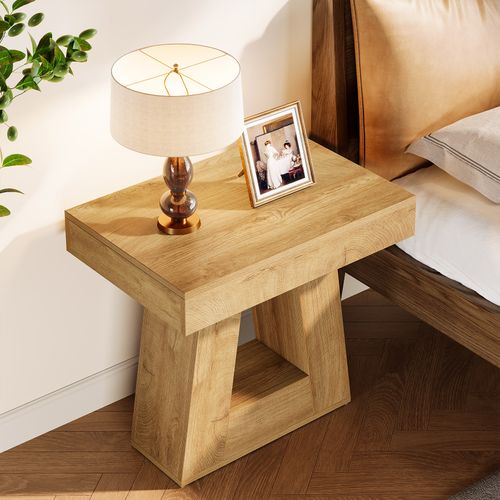 Table D'appoint Moderne à 2 Niveaux, Table De Chevet Avec Base Trapézoïdale, Petite Table De Chevet