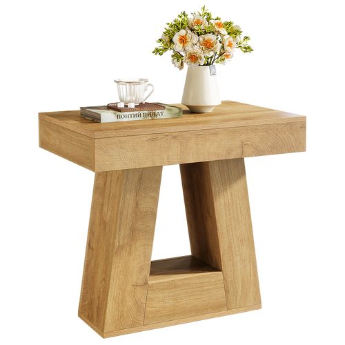 Table D'appoint Moderne à 2 Niveaux, Table De Chevet Avec Base Trapézoïdale, Petite Table De Chevet