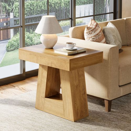 Table D'appoint Moderne à 2 Niveaux, Table De Chevet Avec Base Trapézoïdale, Petite Table De Chevet