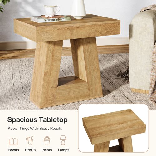 Table D'appoint Moderne à 2 Niveaux, Table De Chevet Avec Base Trapézoïdale, Petite Table De Chevet