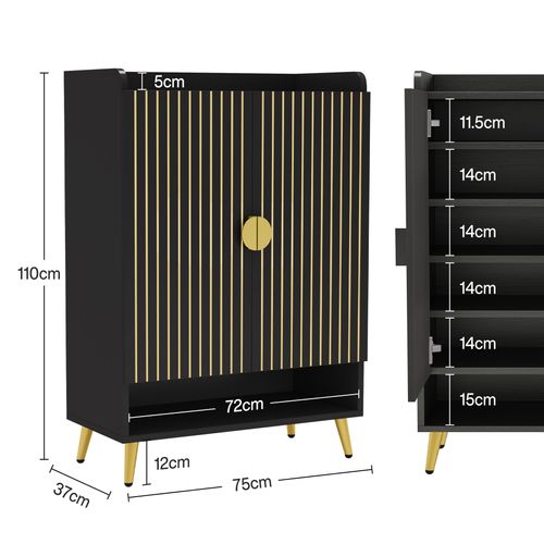 Meuble à Chaussures Avec Portes,meuble De Rangement à Chaussures à 6 Niveaux Avec Étagères Réglables