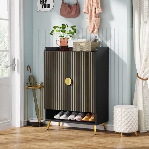 Meuble à Chaussures Avec Portes,meuble De Rangement à Chaussures à 6 Niveaux Avec Étagères Réglables