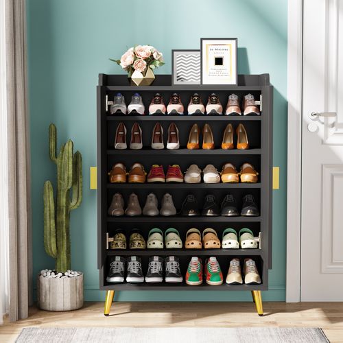 Meuble à Chaussures Avec Portes,meuble De Rangement à Chaussures à 6 Niveaux Avec Étagères Réglables