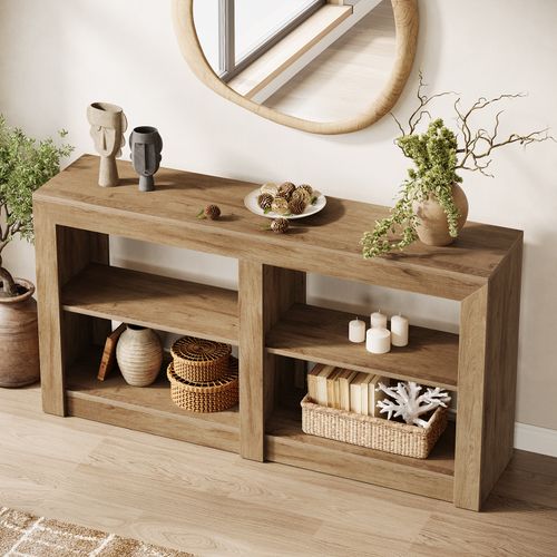 Table D'entrée De 150 Cm Avec Étagère à 2 Niveaux, Design Rectangulaire, Console Pour Canapé