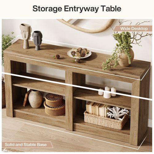 Table D'entrée De 150 Cm Avec Étagère à 2 Niveaux, Design Rectangulaire, Console Pour Canapé