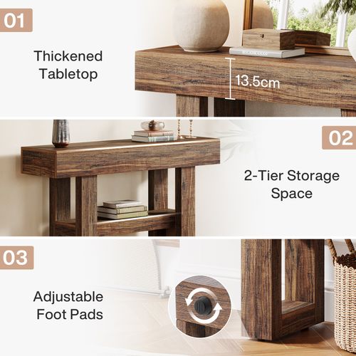 Console De Style Campagnard De 105 Cm, Table De Canapé Étroite à 2 Niveaux Derrière Le Canapé
