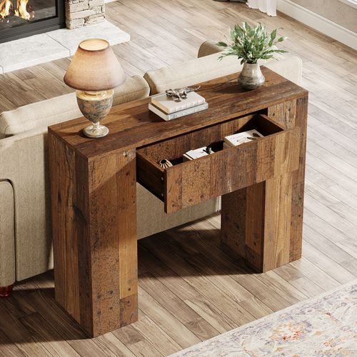 Console De Style Campagnard De 100 Cm, Table D'entrée Étroite Avec Tiroir
