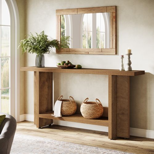 Console D'entrée De 150 Cm, Table De Canapé Longue Et Étroite à 2 Niveaux Derrière Le Canapé