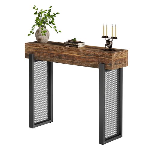 Console En Bois De 105 Cm Avec Rangement, Petite Table D'entrée Industrielle