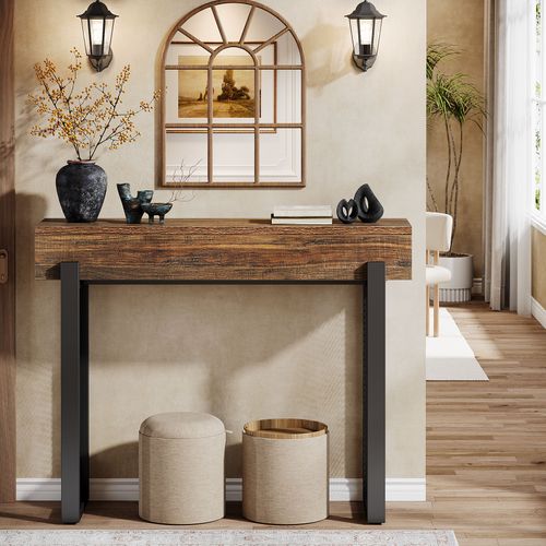 Console En Bois De 105 Cm Avec Rangement, Petite Table D'entrée Industrielle