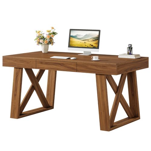 Bureau De Direction De 140 Cm De Large Avec Tiroir, Bureau D'ordinateur Marron Rétro