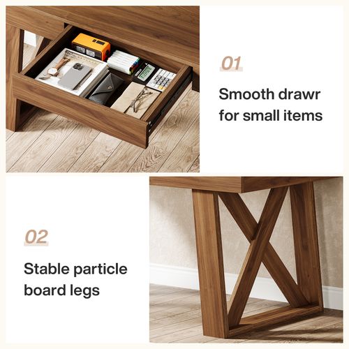 Bureau De Direction De 140 Cm De Large Avec Tiroir, Bureau D'ordinateur Marron Rétro