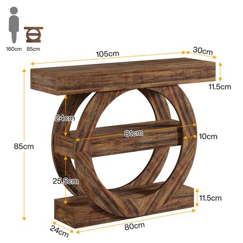 Table D'entrée Étroite Rustique à 3 Niveaux Avec Étagères De Rangement, Table De Canapé De 105 Cm