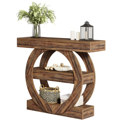 Table D'entrée Étroite Rustique à 3 Niveaux Avec Étagères De Rangement, Table De Canapé De 105 Cm