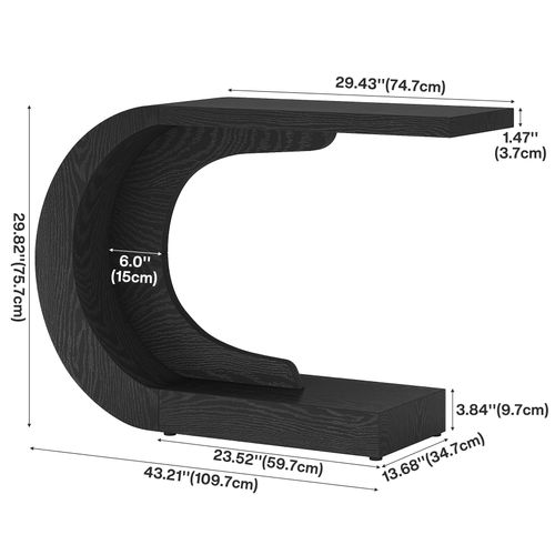 Console D'entrée De 110 Cm Avec Rangement, Table De Canapé Noire Unique En Forme De C