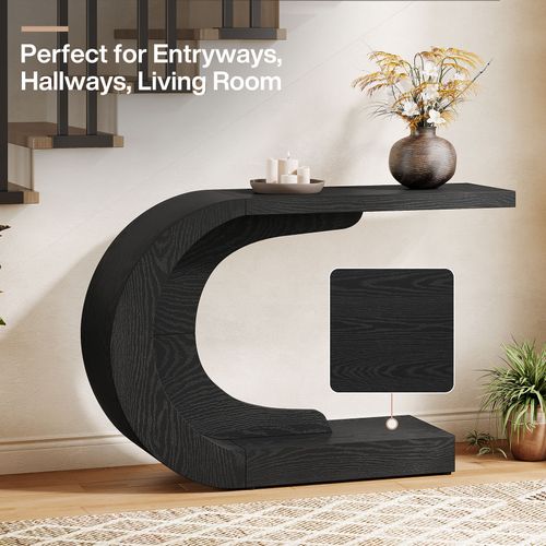 Console D'entrée De 110 Cm Avec Rangement, Table De Canapé Noire Unique En Forme De C