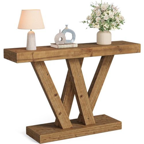 Console En Bois Massif, Table D'entrée De Style Ferme De 120 Cm Avec Base En V Double