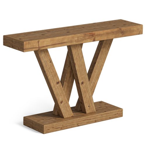 Console En Bois Massif, Table D'entrée De Style Ferme De 120 Cm Avec Base En V Double
