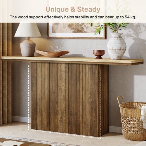 Console Cannelée De Style Ferme Pour Entrée, Table De Canapé De 160 Cm De Long Derrière Le Canapé
