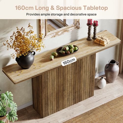 Console Cannelée De Style Ferme Pour Entrée, Table De Canapé De 160 Cm De Long Derrière Le Canapé
